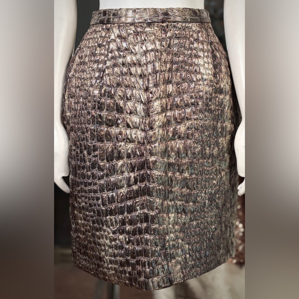 Christian Siriano Brown & Tan Soft Faux Crocodile Material Pencil Skirt, Szs 2/6